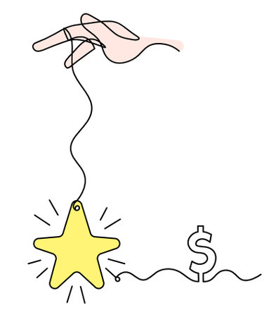 Abstract color  star with hand and dollar as line drawing on white backgroundの写真素材