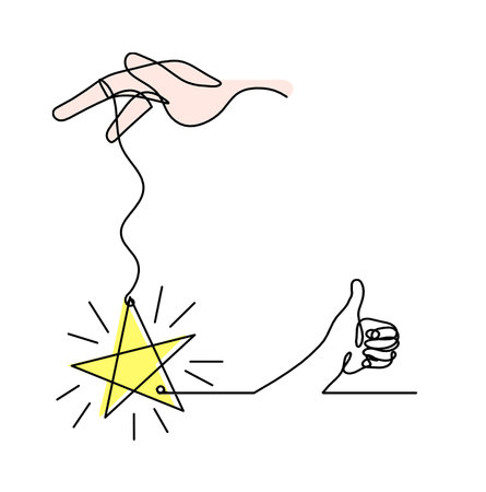 Abstract color  star with hand and hand as line drawing on white backgroundの写真素材