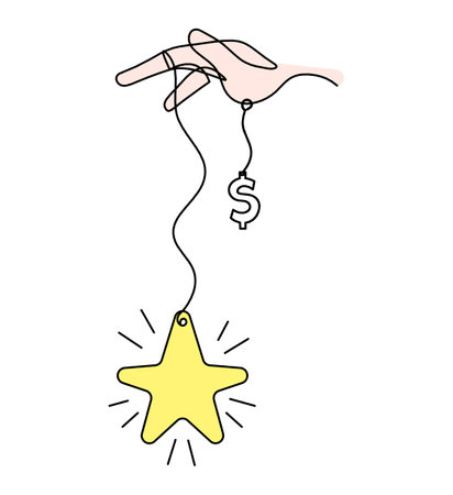 Abstract color  star with hand and dollar as line drawing on white backgroundの写真素材