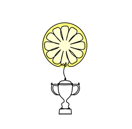 Color drawing line lemon with trophy on the white backgroundの写真素材