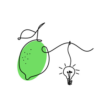Color drawing line lemon with light bulb on the white backgroundの写真素材