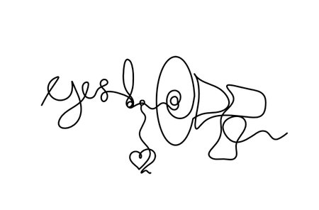 Abstract megaphone and heart as continuous lines drawing on white backgroundのイラスト素材