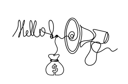 Abstract megaphone and dollar as continuous lines drawing on white backgroundのイラスト素材