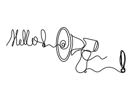 Abstract megaphone and exclamation mark as continuous lines drawing on white backgroundのイラスト素材