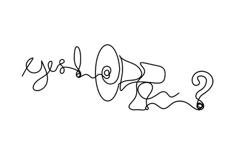 Abstract megaphone and question mark as continuous lines drawing on white backgroundのイラスト素材