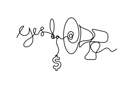 Abstract megaphone and dollar as continuous lines drawing on white backgroundのイラスト素材