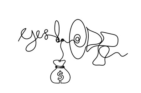 Abstract megaphone and dollar as continuous lines drawing on white backgroundのイラスト素材