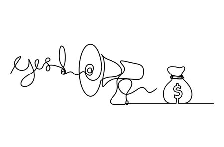 Abstract megaphone and dollar as continuous lines drawing on white backgroundのイラスト素材