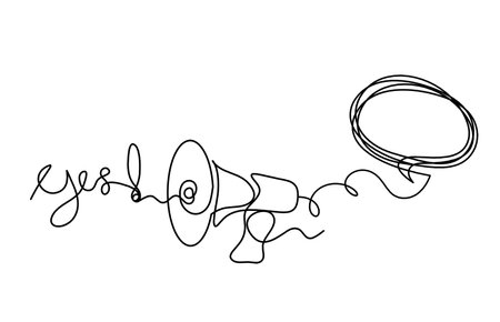 Abstract megaphone and comment as continuous lines drawing on white backgroundのイラスト素材