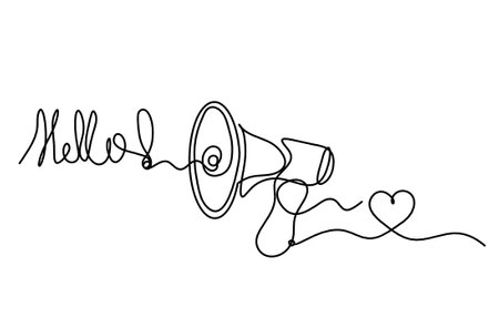 Abstract megaphone and heart as continuous lines drawing on white backgroundのイラスト素材
