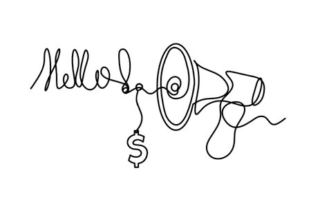 Abstract megaphone and dollar as continuous lines drawing on white backgroundのイラスト素材