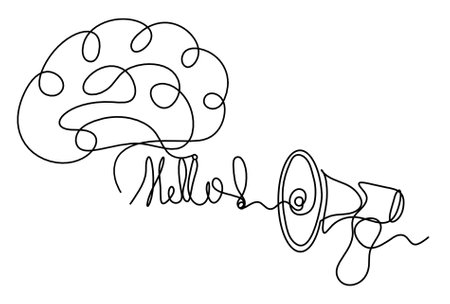 Abstract megaphone and brain as continuous lines drawing on white backgroundのイラスト素材