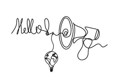Abstract megaphone and light bulb as continuous lines drawing on white backgroundのイラスト素材