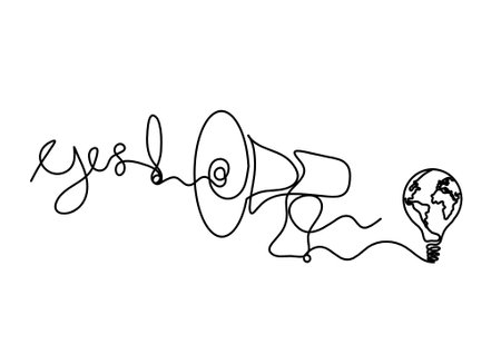 Abstract megaphone and light bulb as continuous lines drawing on white backgroundのイラスト素材