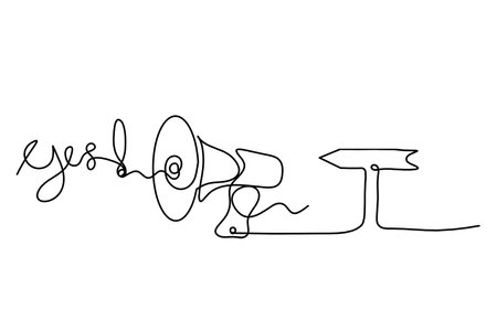 Abstract megaphone and direction as continuous lines drawing on white backgroundのイラスト素材