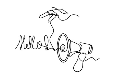 Abstract megaphone and hand as continuous lines drawing on white backgroundのイラスト素材