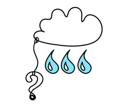Abstract blue drop with clouds and question mark as line drawing on white backgroundの写真素材