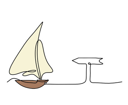 Abstract color boat with direction as line drawing on white backgroundの写真素材