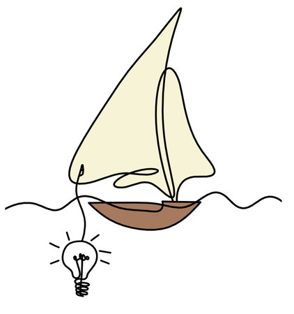 Abstract color boat with light bulb as line drawing on white backgroundの写真素材