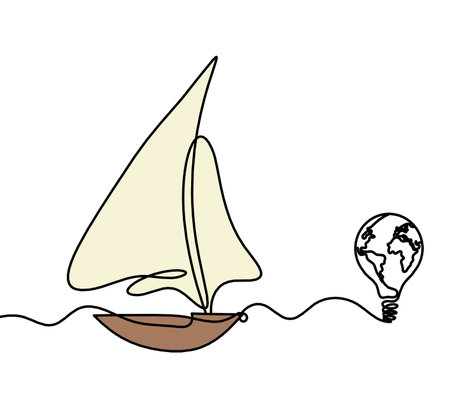 Abstract color boat with  light bulb as line drawing on white backgroundの写真素材
