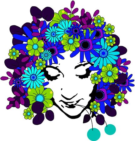 Beautiful girl with flowers in hairの写真素材