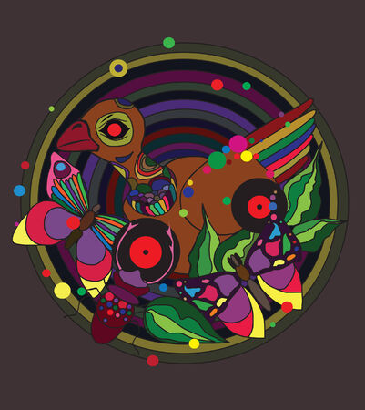 Beautiful bird and insectsのイラスト素材