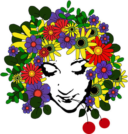 Beautiful girl with flowers in hairのイラスト素材