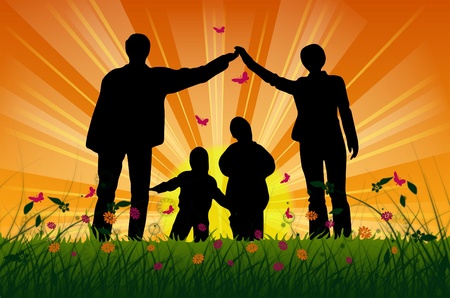 illustration with family silhouettesの写真素材