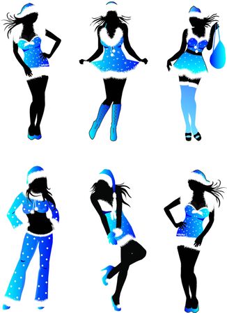 Set of Christmas girls-vectorのイラスト素材