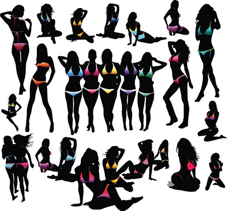 Bikini girls silhouetteのイラスト素材