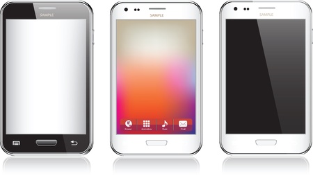 Set of three realistic mobile phone isolated on white backgroundのイラスト素材