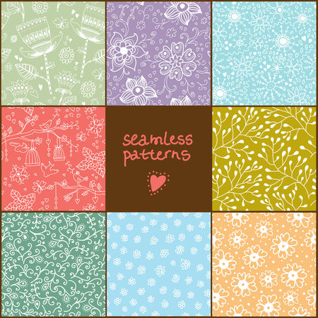 Set of eight colorful floral patterns .Seamless pattern can be used for wallpaper, pattern fills, web page background,surface textures. Floral seamless backgrounds .のイラスト素材