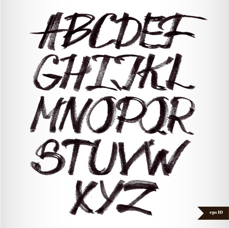 Handwritten calligraphic black watercolor alphabetのイラスト素材