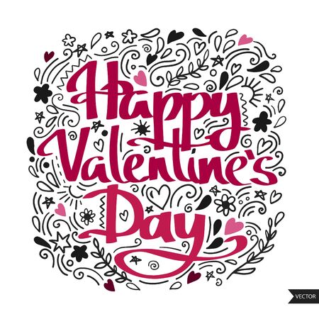 Happy Valentine's day postcard. Lettering for Valentine's day. Ink illustration. Modern brush calligraphy. Isolated on white background.のイラスト素材