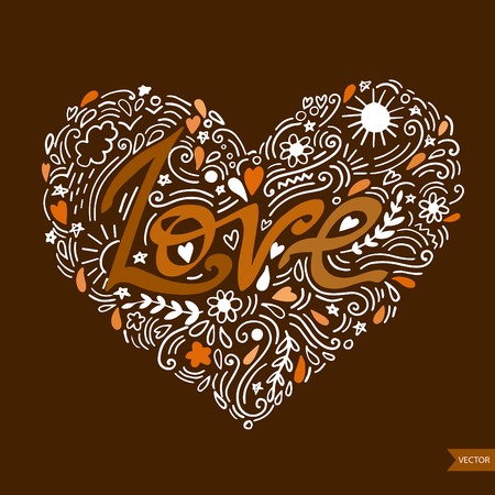 Love postcard. Lettering Love. Ink illustration. Modern brush calligraphy. Isolated on white background.のイラスト素材