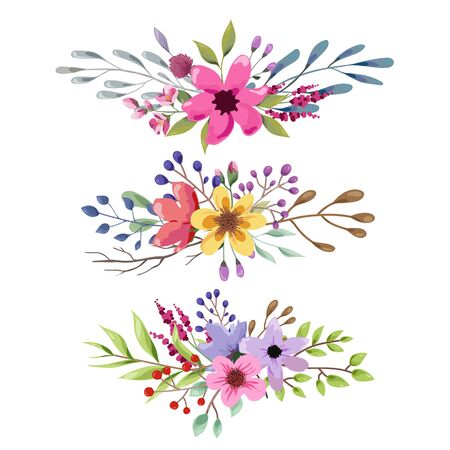 Watercolor floral bouquet with leaves and flowers. Wedding, romantic collection.のイラスト素材
