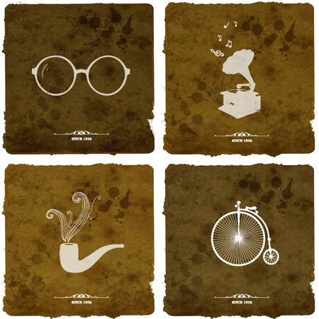Set of four vintage postcard. Retro Style Design Collection for greeting,Invitations, Banners,Posters,Badges, and so onのイラスト素材