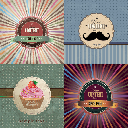 Set of four vintage postcard. Retro Style Design Collection for greeting,Invitations, Banners,Posters,Badges, and so onのイラスト素材