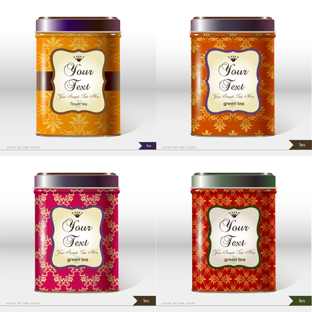 Set of four Vector box with place for your text. Design product package. Tea,coffee,dry products.のイラスト素材