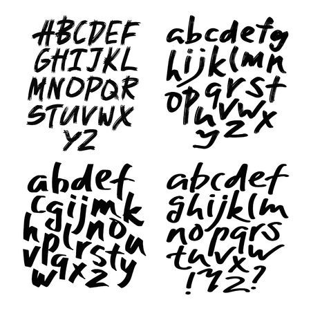 Alphabet letters.Black handwritten font drawn with liquid ink and brush.のイラスト素材