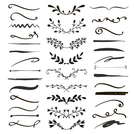 Line borders, text dividers and laurel design elements. Vector illustrationのイラスト素材