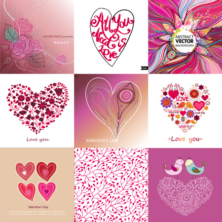 Valentines Day set - greeting cards. Love. Postcard. Congratulation.Vector illustrationのイラスト素材