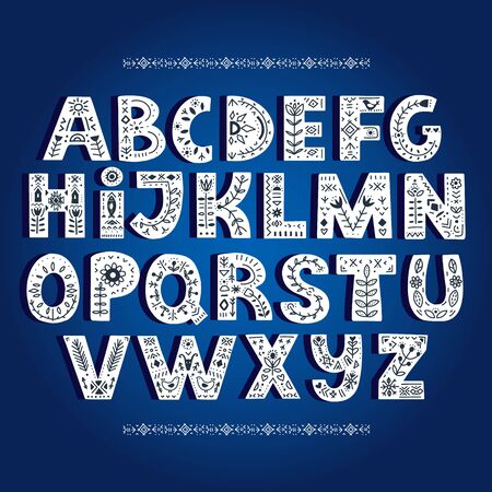 Bold alphabet decorated with nordic folk ornamentsのイラスト素材