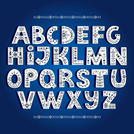 Bold alphabet decorated with nordic folk ornaments