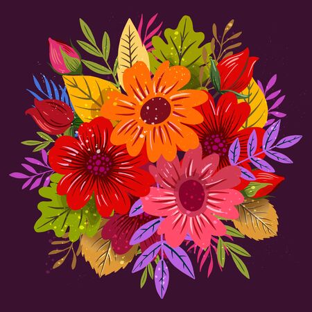 Background with bright colorful flowers, leavesのイラスト素材