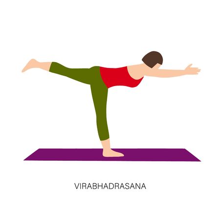 Woman in Virabhadrasana or Good Warrior Pose.のイラスト素材