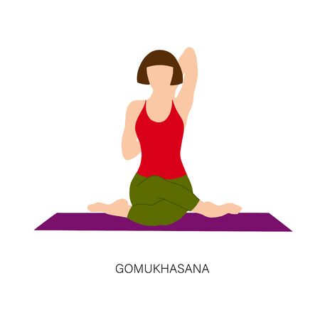 Woman in Gomukhasana or Cow Face Pose.のイラスト素材