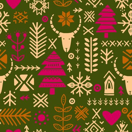 Seamless ethnic folk pattern. Handmade. Horizontal stripes. Tribal art boho seamless pattern. Vector illustration.のイラスト素材