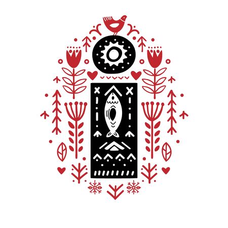 Creative letter I with folk motives - scandinavian. Vector illustration.のイラスト素材