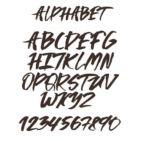 Alphabet letters. Black handwritten font drawn with liquid ink and brush. Calligraphic script vectorのイラスト素材